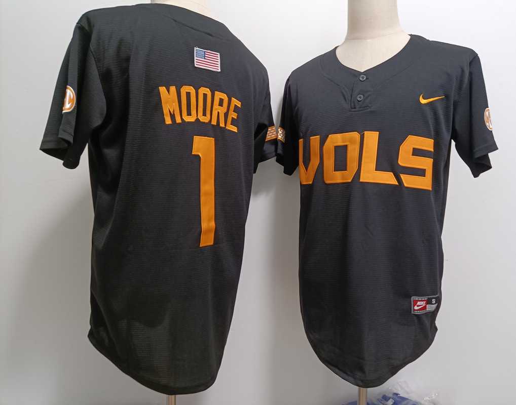 Men%27s Tennessee Volunteers #1 Christian Moore Grey With Patch Stitched Baseball Jersey